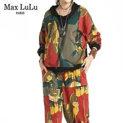 Max LuLu 2019 модные корейские Клубные наряды женские осенние топы толстовки шаровары комплект из двух предметов женский спортивный костюм с