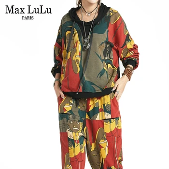 

Max LuLu 2019 Fashion Korean Club Outfits Women Autumn Tops Hoodies Harem Pants Two Pieces Set Ladies Hooded Tracksuit Plus Size