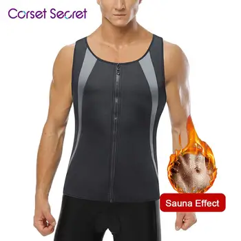 

Corset Secret Men Sweat Vest Waist Trainer for Weight Loss Zipper Tank Top Neoprene Sauna Suit Workout Body Shaper Men's Shapwea