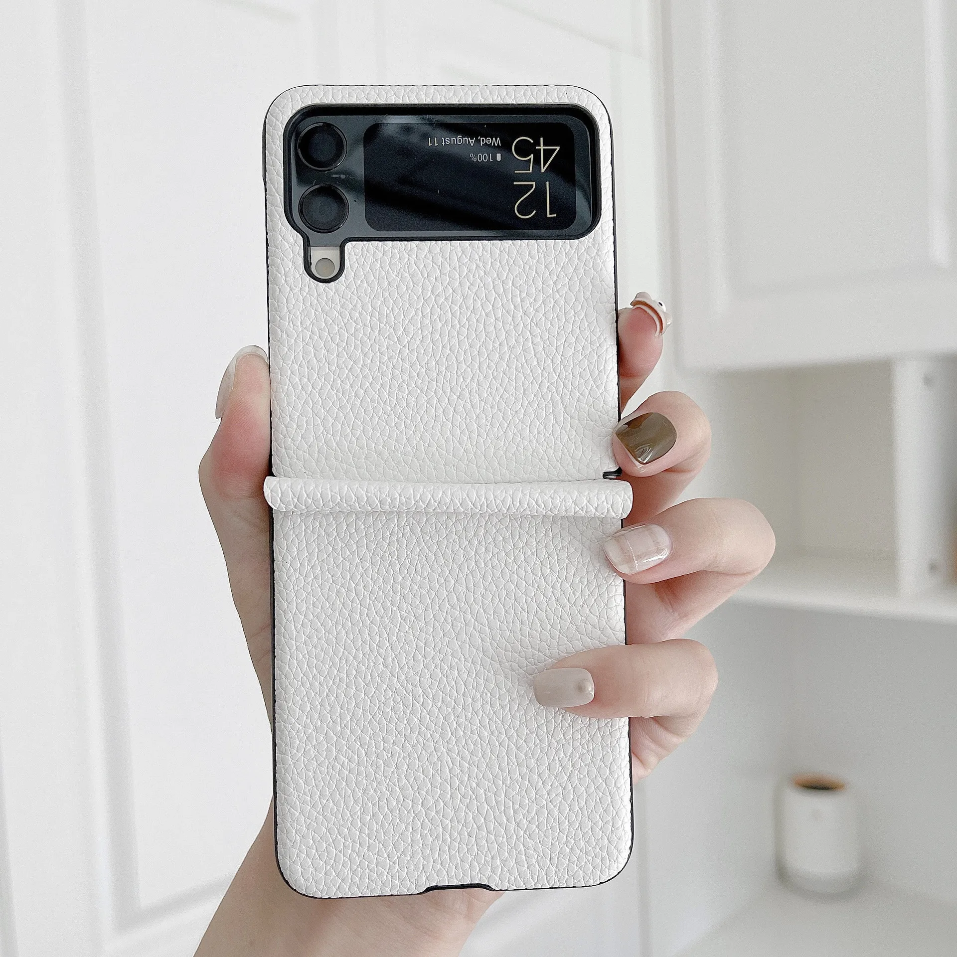 Lychee Pattern Luxury Leather Fold Case - Anti-Knock Design