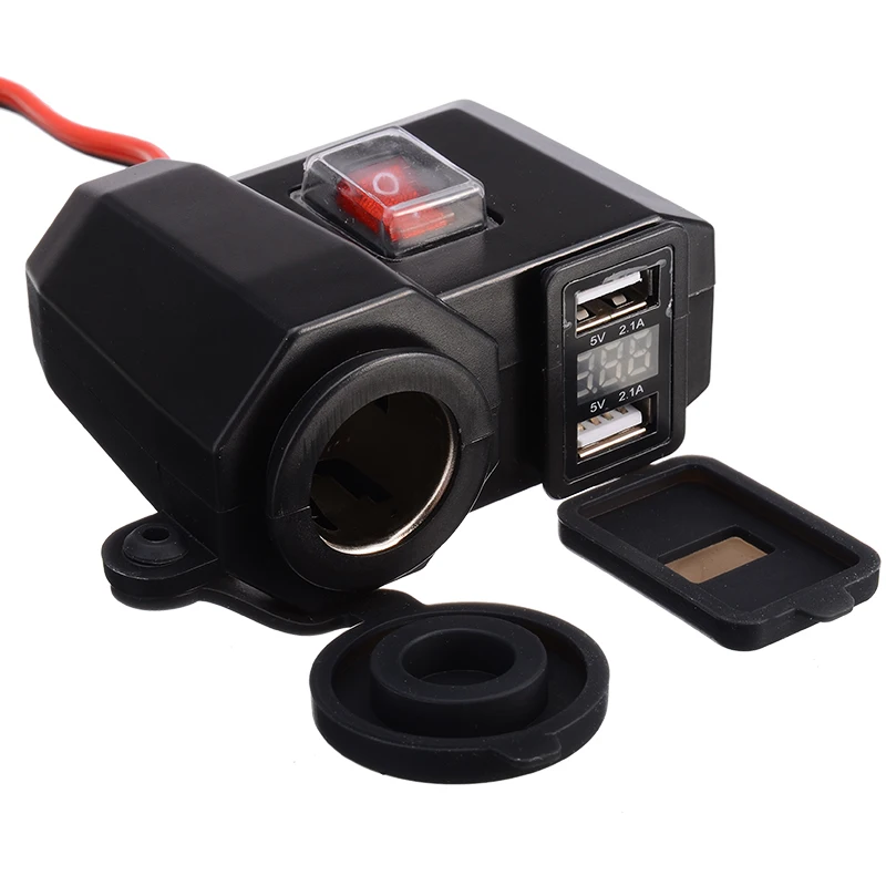 

Mayitr 1pc Black Motorcycle Cigarette Lighter Socket Outlet Dual USB Charger LED Digital Voltmeter + Switch Accessory Part