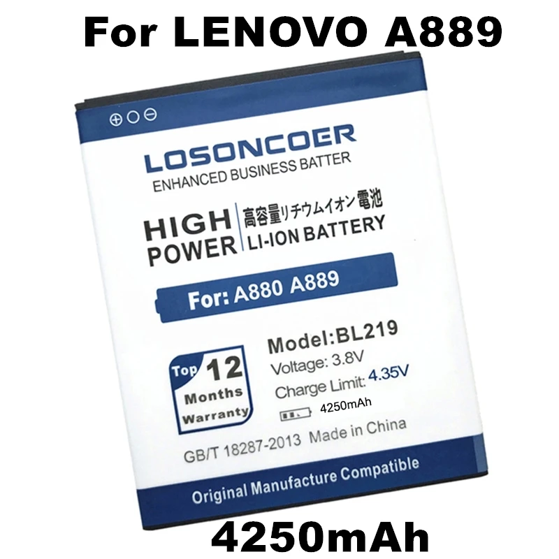 LOSONCOER 4250 мА/ч, BL219 мобильного телефона Батарея для lenovo A880 A889 A890E A768T A916 S810T S856 A850+ Батарея BL 219