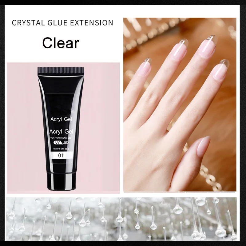 15ml Poly Nail Gel Quick Extensions Builder Extend Nail Art Acrylic Gel Varnish LED/UV Clear White Finger Form Manicure Tool