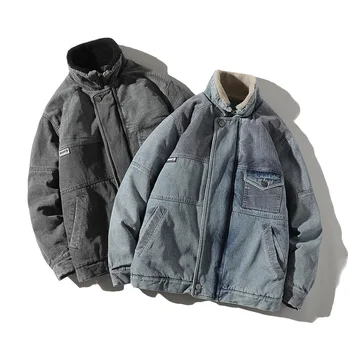 

19 winter new Japanese pocket decoration denim thickening wild collar jacket jacket coat jacket male