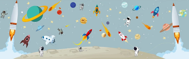 for walls Bacaz 3d обои с рисунком из мультфильма космическая ракета Вселенная 3d мультфильм потолочные обои фрески для детей Детская комната 3d наклейка - Цвет: for walls