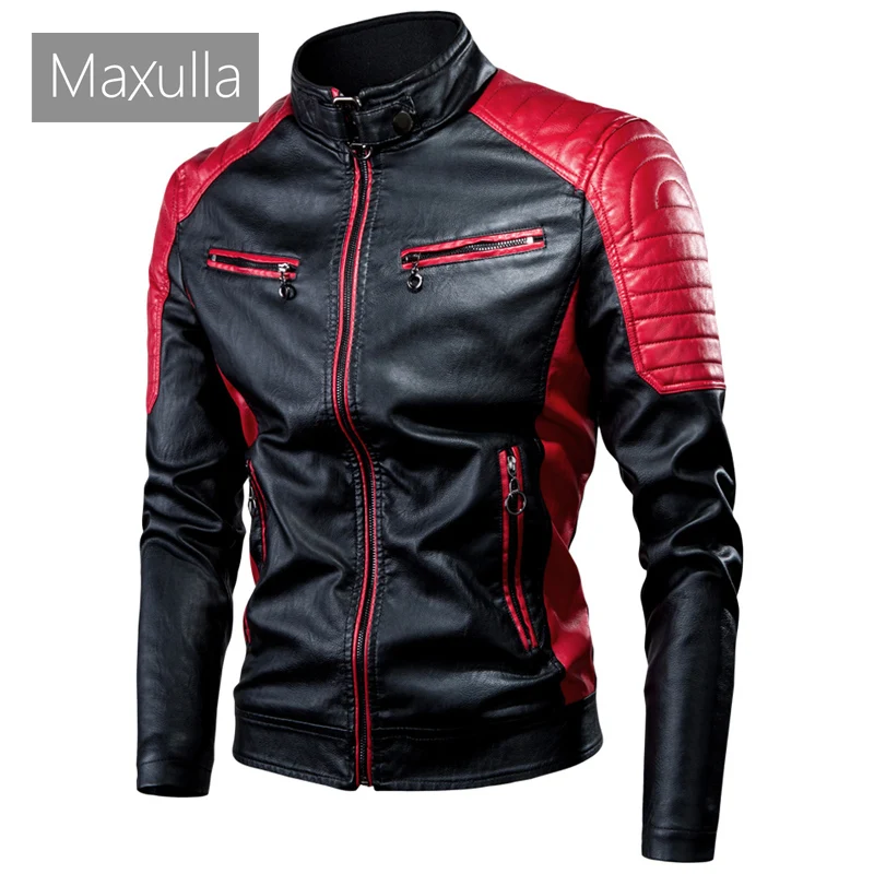 Maxulla-chaquetas de cuero sintético para hombre, chaqueta masculina estrecha de cuero cálido para motocicleta, Otoño e Invierno