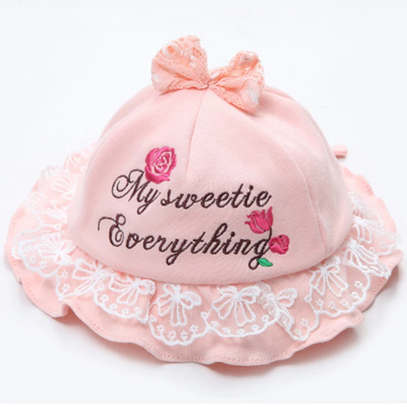 Cute Kids Sun Hat Summer Cotton Bucket Hat Toddler Children Girls Brim Beach Hat with Wide Brim Sweet Baby Gift Sun Bucket Hat - Цвет: Pink