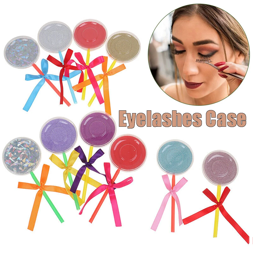 

10 Pcs False Eyelashes Packaging Box Round Lollipop Bowknot Eyelashes Case Lashes Storage Box Eyelashes Protector Color Random
