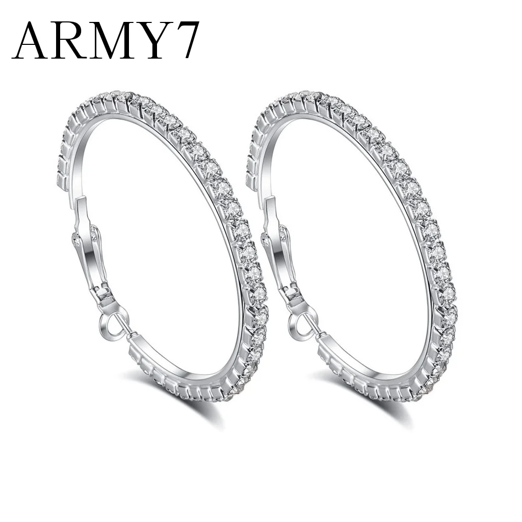 

Luxury Brand Modern Big Circle Earrings Temperament Ladies Full Rhinestone Crystal Drop Earrings Ear Clip Hoop Ring Jewelry