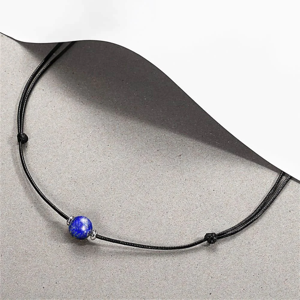 Bead Leather Necklace Choker for Men Lava Tiger Eye Lapis Lazuli Hematite Metal Stone Adjustable Teen Jewelry Gift LDNM25 - Image 3