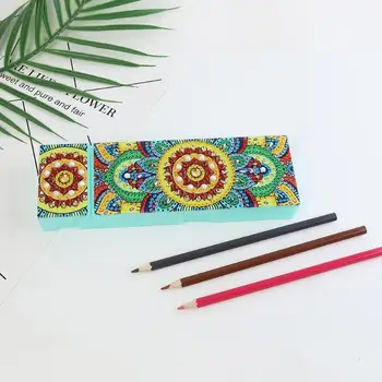 

DIY Mandala Special Shaped Pencil Case Diamond Painting 2 Grid Jewelry Breaking Resistance Storage Box Stationery Holder