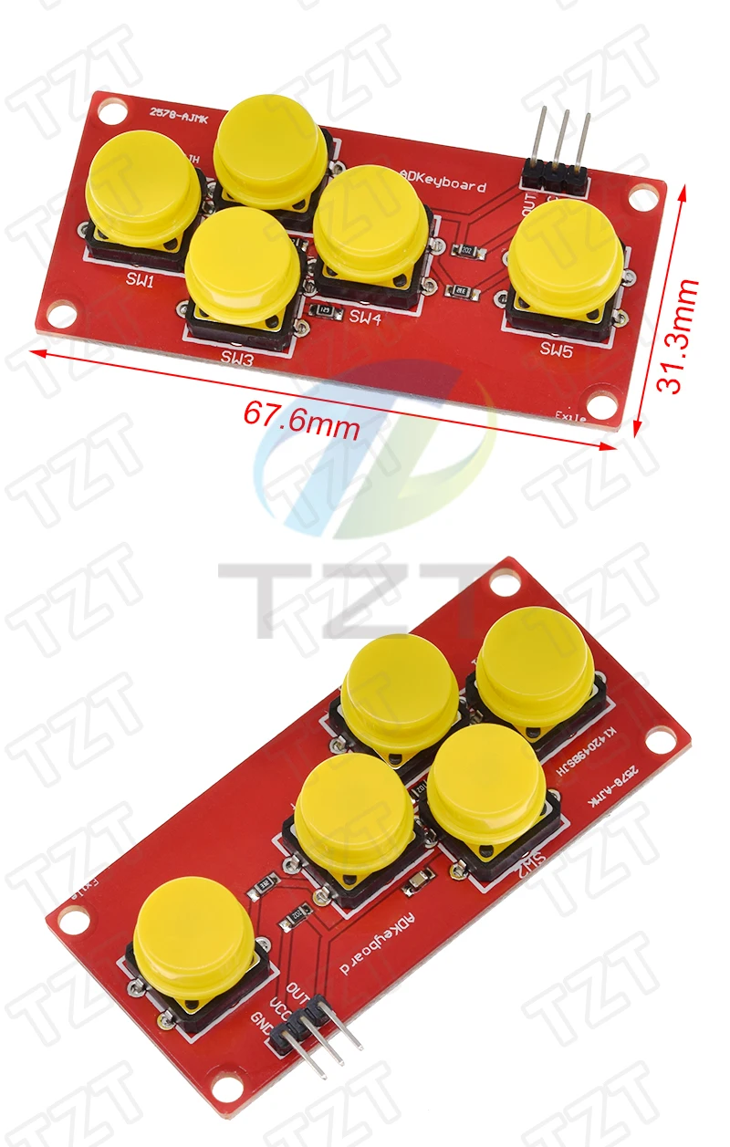 1/3 Stück AD-Tastatur-Simulationsmodul mit fünf Tasten, TZT Analog-Tasten für Arduino Sensor-Erweiterungsplatine – Detail 2