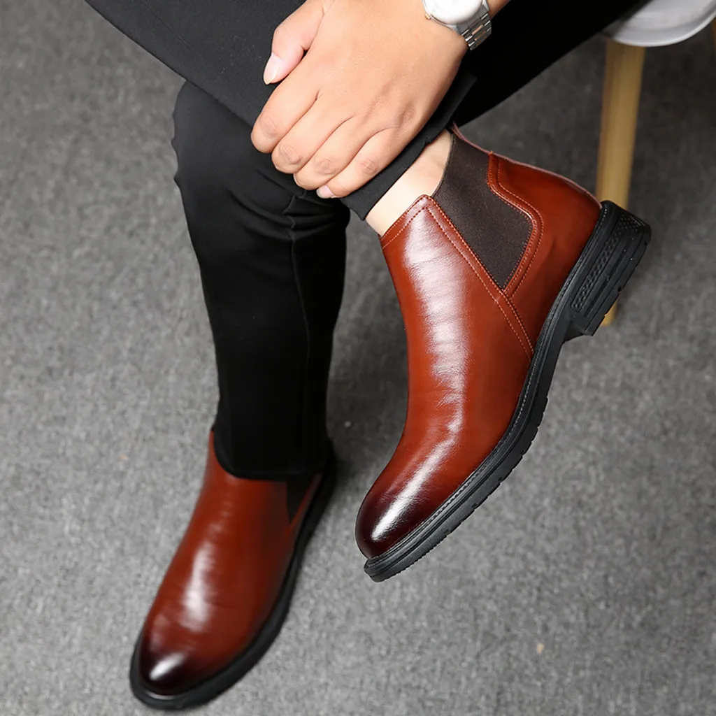 New British Men's Slip On Split Leather Pointed Toe Men Dress Shoes Business Wedding Oxfords Formal Shoes For Male 10.23