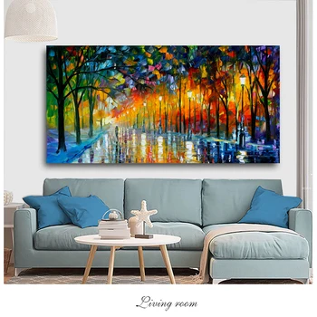 

Modern Canvas Posters Landscape Prints Rain Light Tree Oil Painting Wall Art Pictures for Living Room Home Decor Cuadros