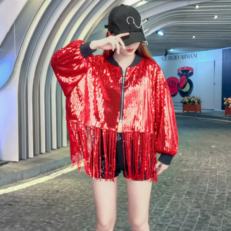 Модные золотые куртки размера плюс с блестками женские осенние больших размеров