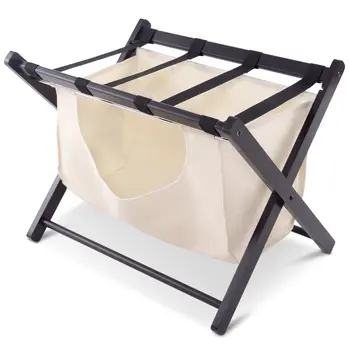 

Costway Wood Folding Luggage Rack Suitcase Stand Hamper Laundry Cloth Bag