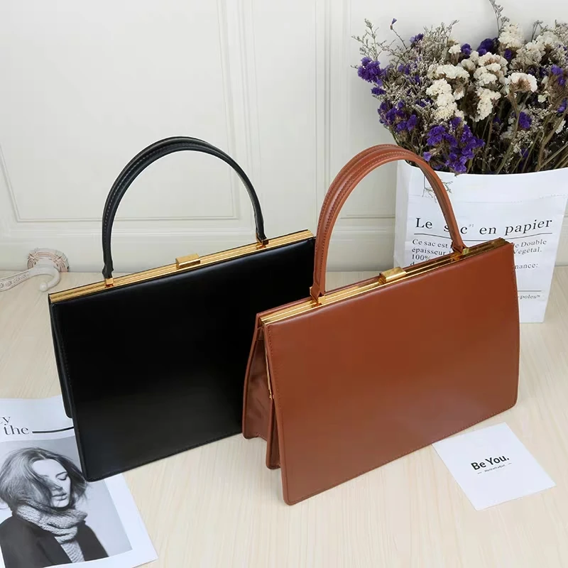 

New Vintage Clasp Women Handbags Medium Metal Frame Design High Quality Female Tote Bags Autumn Brand Red Black Box Packing