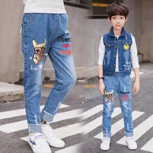 Детская одежда; коллекция года; Детская осенняя одежда; стиль; джинсы для мальчиков в Корейском стиле со средней талией и принтом щенка