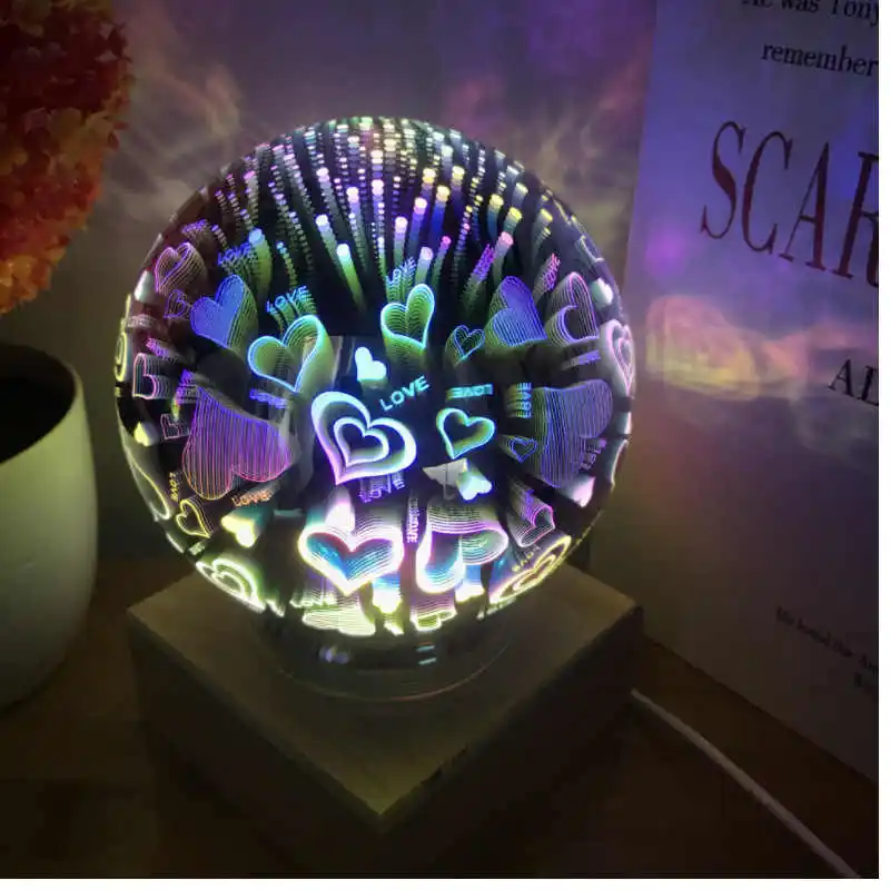 Новинка, 3d светильник, магический проектор, шар, Usb, мощный, атмосферный, небесный, ночной Светильник для дня рождения, подарок, стеклянная крышка, светодиодный ночной Светильник - Цвет: Heart