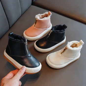 

Children's fashion cotton shoes 2020 winter new boys Girls genuine leather warm snow boots girls baby Soft bottom shoes Toddler