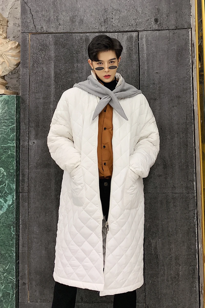 M-XL! новая хлопковая одежда выше колена, с капюшоном, с ромбовидной сеткой свободная хлопковая куртка в Корейском стиле хлопок