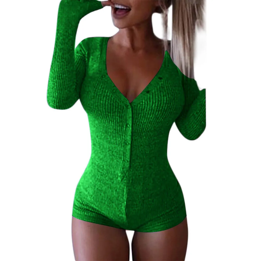 Женские Боди, комбинезоны, комбинезоны с v-образным вырезом, тянущиеся шорты с длинным рукавом, штаны, облегающая сексуальная клубная одежда, облегающая трикотажная одежда - Цвет: green