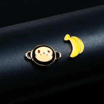 

Korean Fashion Cute Monkey and Banana Stud Ear Personality 925 Sterling Earrings Joker Wear Asymmetric Jewelry Accessory