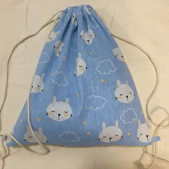 

Cotton Linen Eco Drawstring Backpack Student Book Shoes Bag Print Cloud Bunny YL1225d
