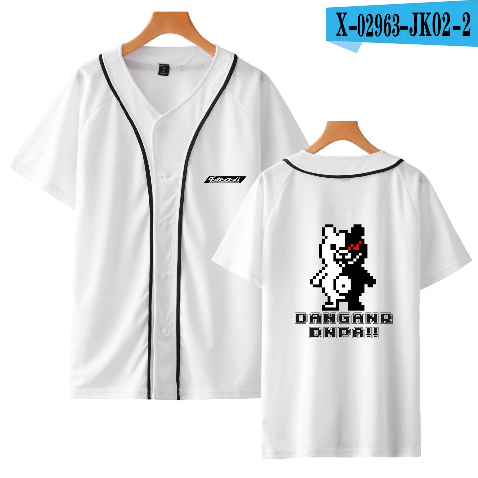 Dangan Ronpa, мужская рубашка, лето, мужские рубашки с коротким рукавом, Harajuku, бейсбольные блузы, рубашки, аниме, мультфильм, моно медведь, игра над - Цвет: white