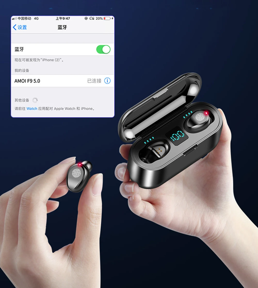 F9 TWS беспроводной Bluetooth V5.0 беспроводной наушник светодиодный дисплей микрофон 2000 мАч Внешний аккумулятор микрофон гарнитура для Xiaomi huawei