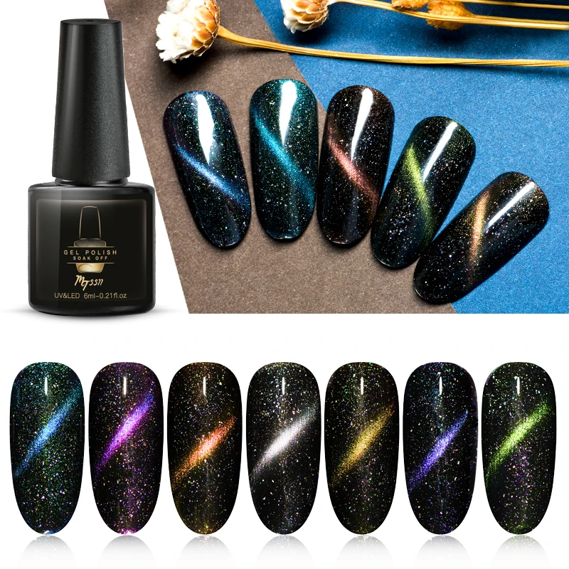 

Mtssii 6ml Holographic Chameleon Cat Eye Nail Gel Magnetic UV Gel Varnish Soak Off UV LED Gel Nail Art Varnish Black Base Needed