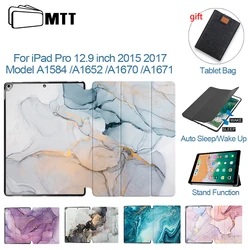 Mtt capa de celular tipo mármore para ipad pro 2015, 2017 ", pu, couro, flip, com suporte, inteligente, a1670, a1671, a1584, a1652