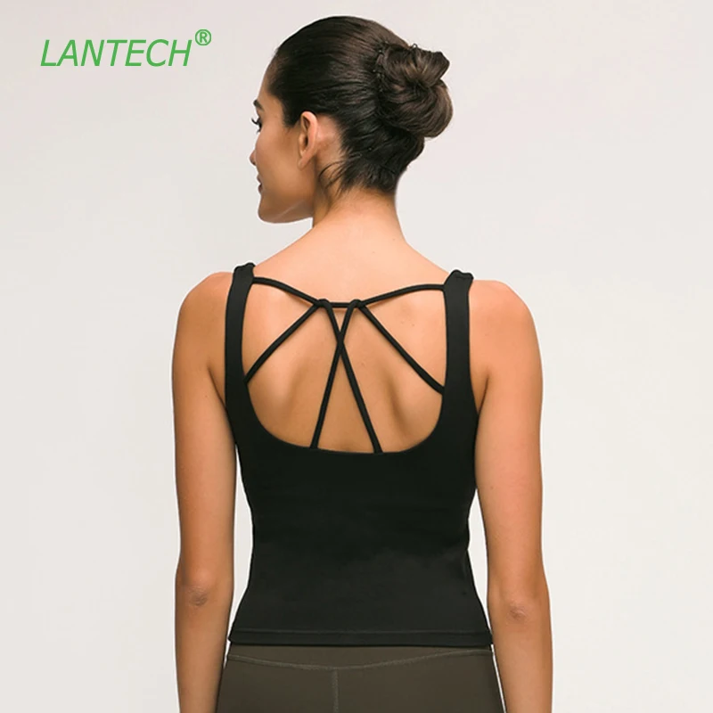 LANTECH женский бюстгальтер для йоги сухие мягкие бюстгальтеры для фитнеса укороченный топ с открытыми плечами жилет-тип тренировка, Упражнение спортивный зал со съемными подушечками бюстгальтер