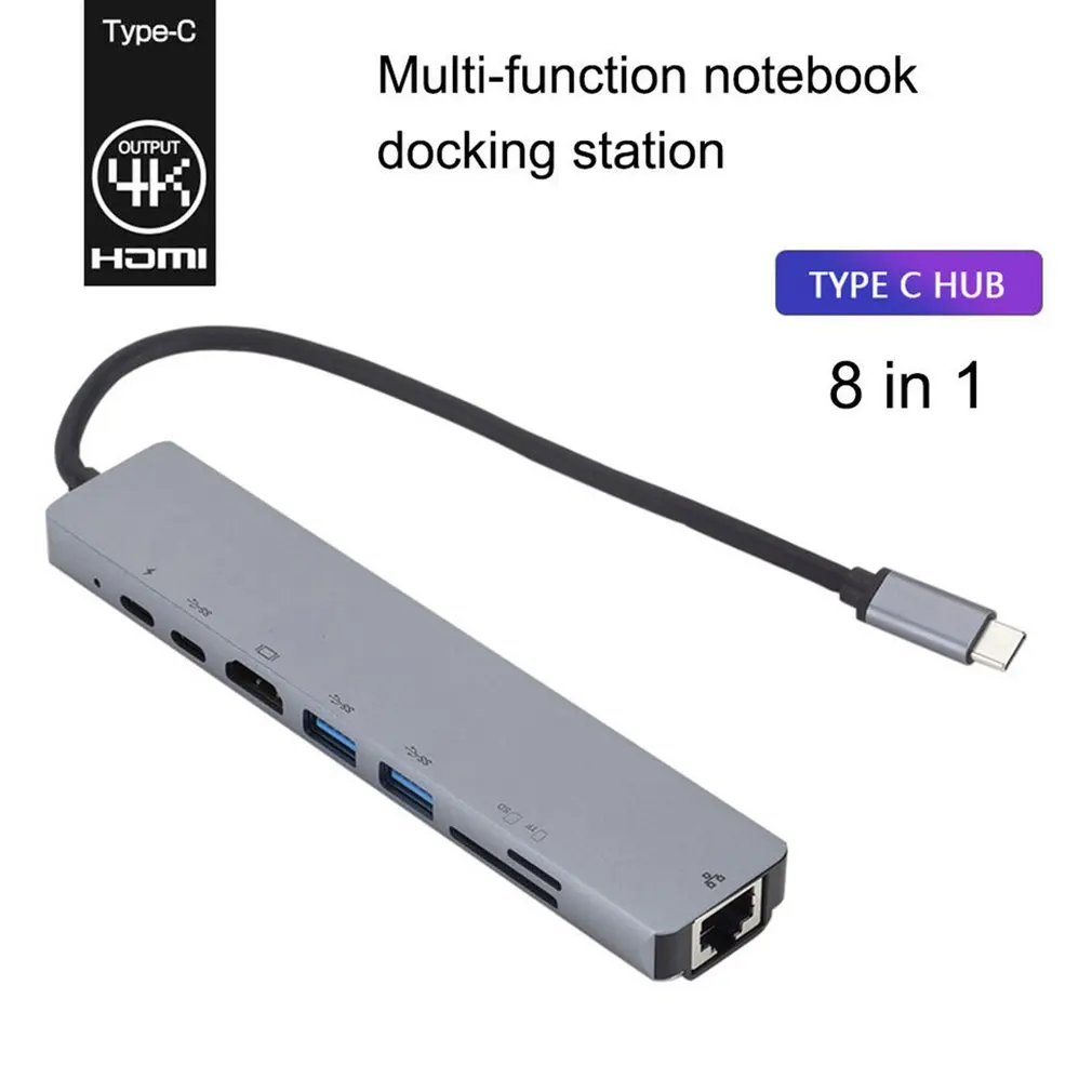 

New Type-C To Hdmi Hub Rj45 Eight In One Type-C Network Card Docking Station Hub Card Reader Hub Computer External Accessories