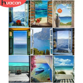 

HUACAN DIY Paint By Number Window Seascape Handpainted Acrylic Wall Art Painting By Numbers Seaside Kits Home Decoration