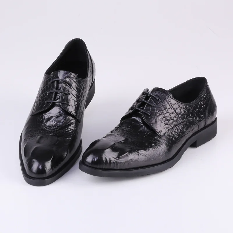 

Men Shoes Business Formal Wear Leather Shoes Men's Lace-up Embossed Crocodile Pattern Leather Shoes Fashion Wedding Shoes