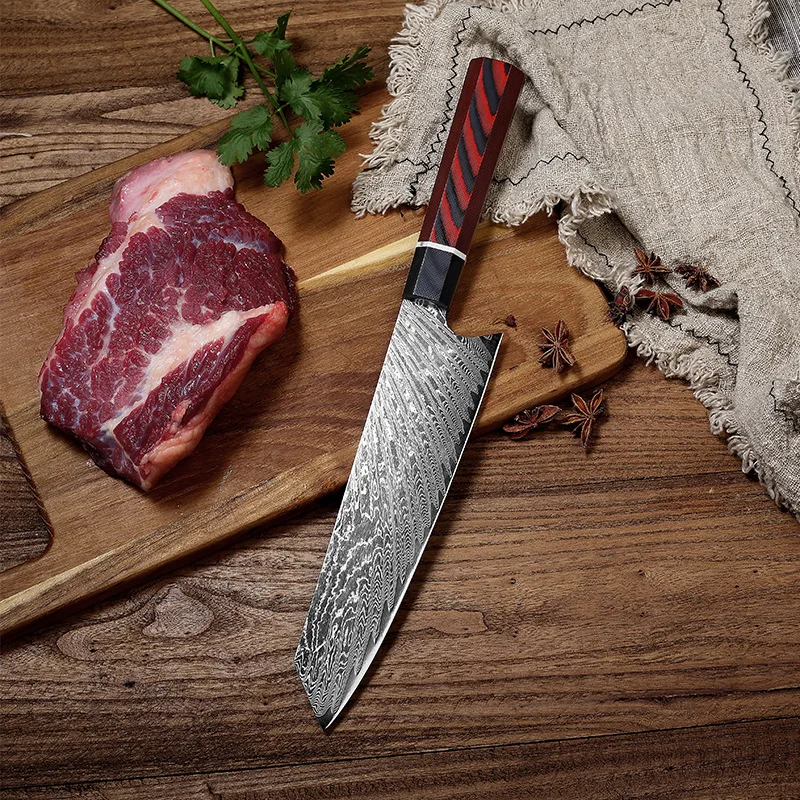 8-inch Damascus chef's knife G10 handle best kitchen Japanese cooking sashimi fish | Дом и сад