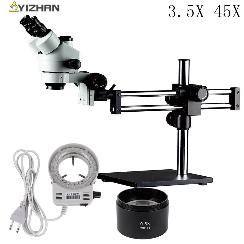 3.5X-45X Zoom Stereo Trinocular Microscope on Narrow Metal Table Stand
