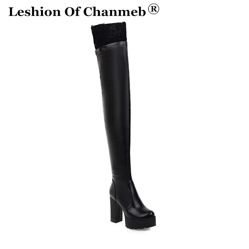 

Ladies Autumn Winter Platform Shoes Fashionable Chunky Heel Over The Knee Boots Slim Legs Thigh High Boots Women Big Size 33-48