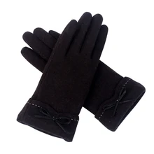 Практичные шерстяные теплые перчатки на весь палец с сенсорным экраном, осенне-зимние женские модные повседневные стильные меховые кашемировые перчатки с галстуком-бабочкой