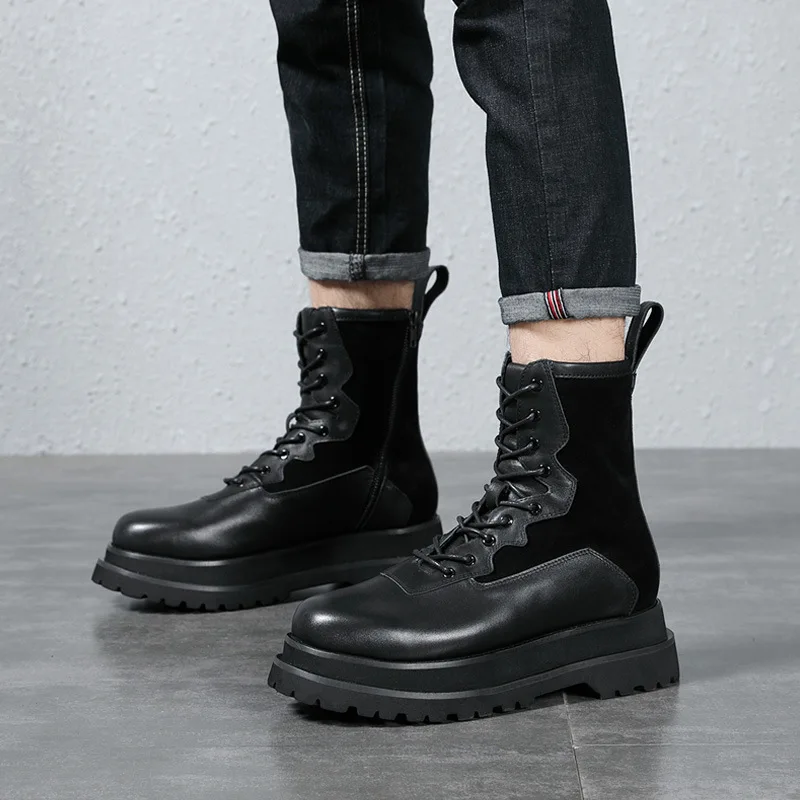 Mens Boots and Luxury Shoes Autumn Winter British Retro cowhide Cowboy Boots Mens Cowhide Genuine Leather British Short Boots