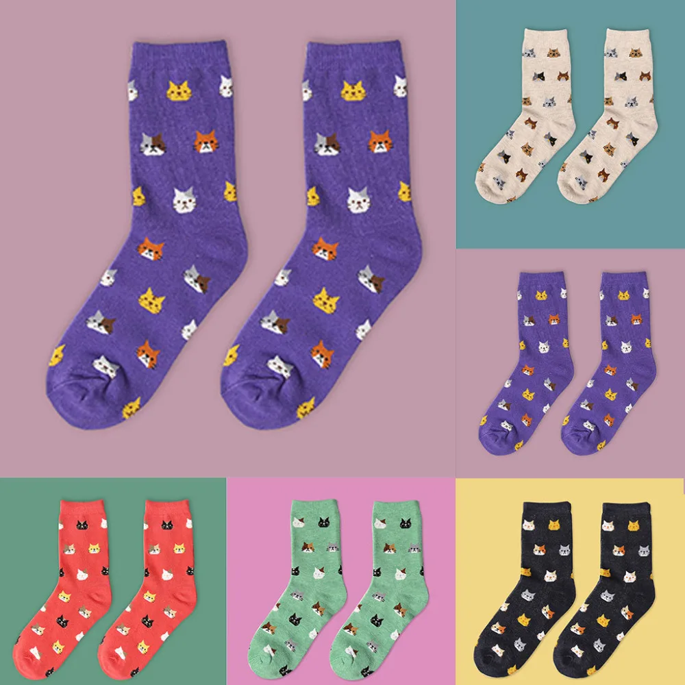 1 пара новых счастливых милых носков для женщин, новинка, забавные дизайнерские носки с котом для платья или повседневной носки с сумасшедшим принтом, модный стиль