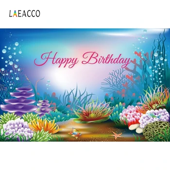 

Laeacco Birthday Photography Backdrops Seabed Seaweed Coral Pearl Bubbles Photo Backgrounds Mermaid Photophone Baby Photozone
