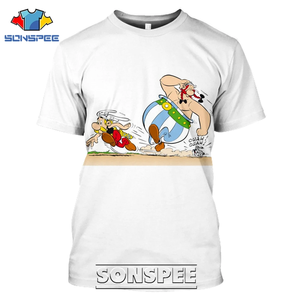SONSPEE 3D Print Asterix And Obelix T-shirts Men Women Casual Hip Hop Short Sleeve Streetwear Vintage Cartoon Tees Tops Shirt (3)