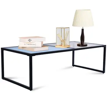 

Costway Rectangular Coffee Table Tempered Glass Top Metal Frame Living Room Furniture