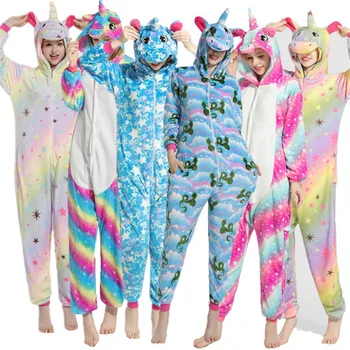 

Unicorn pajamas stitching adult animal Onesie women men couple 2020 winter Stitch pajamas suits cat pajamas flannel pajamas