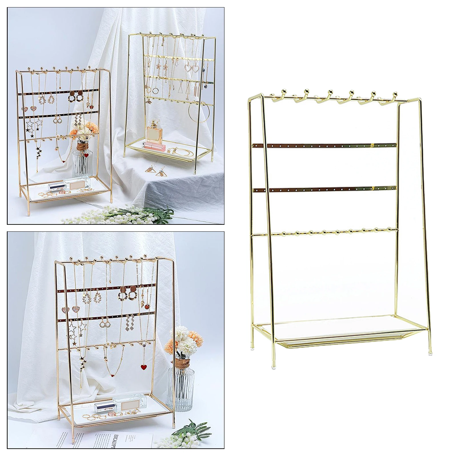 Jewelry Organizer Display Multifunctional Stand Earring Holder With Ceramic Tray Necklace Box