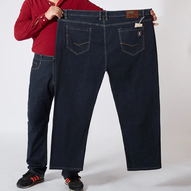 

Autumn And Winter Jeans Men's Plus-sized No. Loose And Plus-sized Dark Blue Solid Color Straight-Cut zhong lao nian kuan Jeans