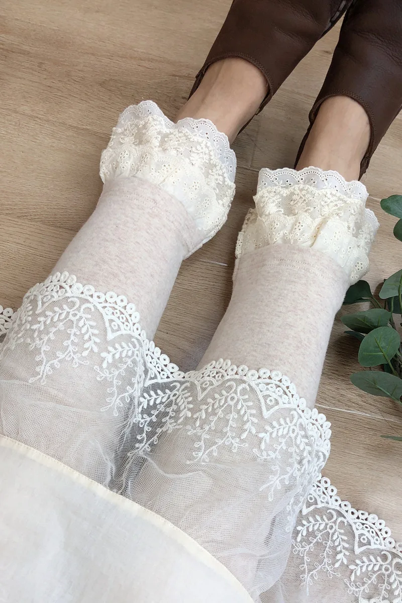 Mori Girl стильные женские базовые леггинсы с кружевом в винтажном стиле ретро повседневные эластичные леггинсы большого размера однотонные Mujer Femme Leginsy 2129