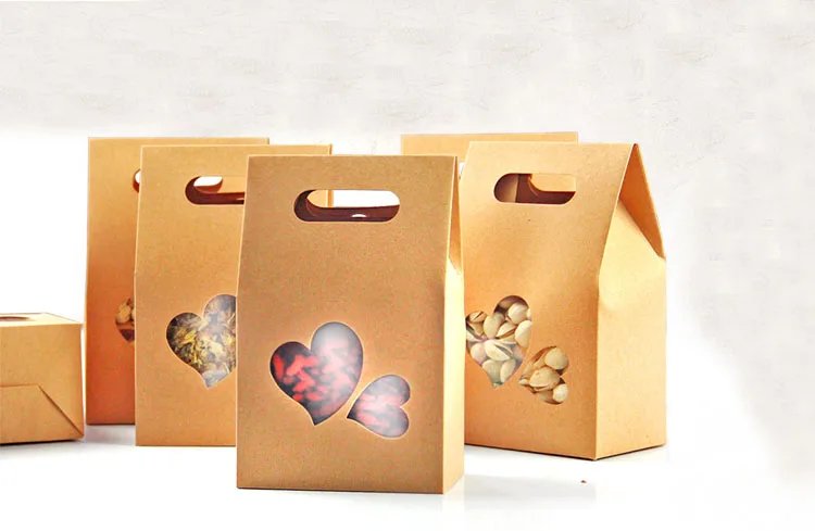 

10*15.5*6 10pcs stand up window brown kraft paper bags boxes recyclable for wedding/Gift/Jewelry/Food/Candy Package Paper Box